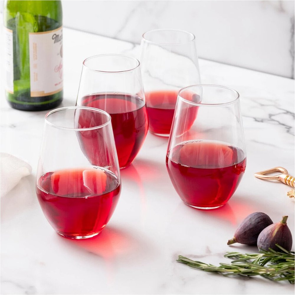 NEW set of 4 Luminarc glass stem less wine glasses cups Barware 19 ounces